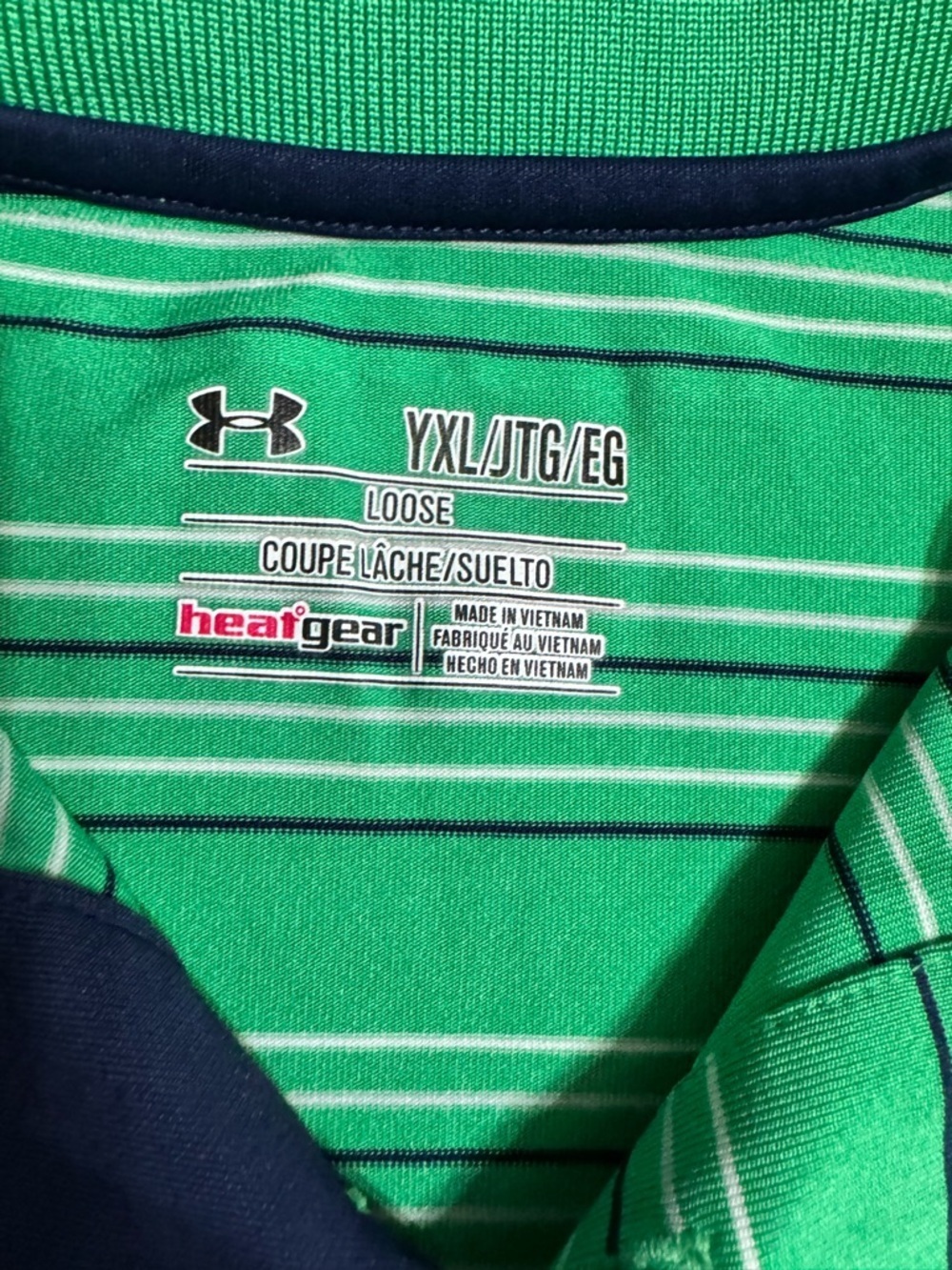 Under Armour Green Striped Polo with Navy Logo - Picture 6 of 6